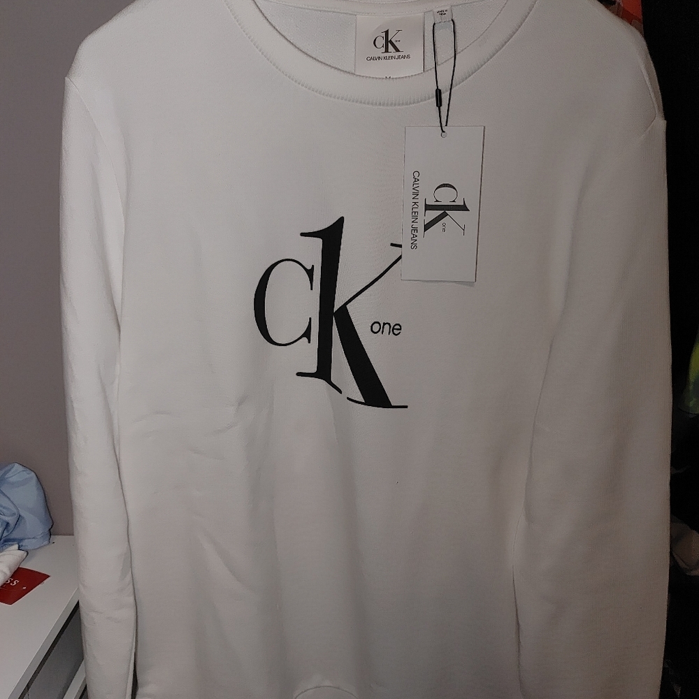 Calvin Klein white sweatshirt.